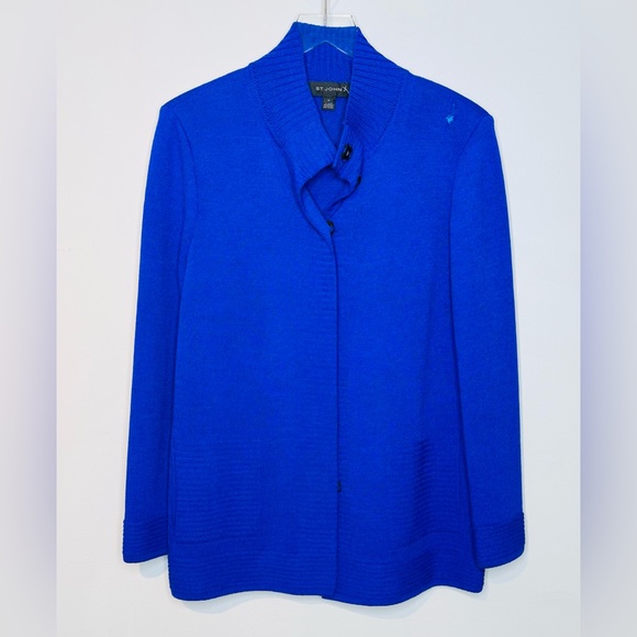 St. John Jackets & Blazers - St. John Royal Blue Knit Concealed Button Cardigan Jacket